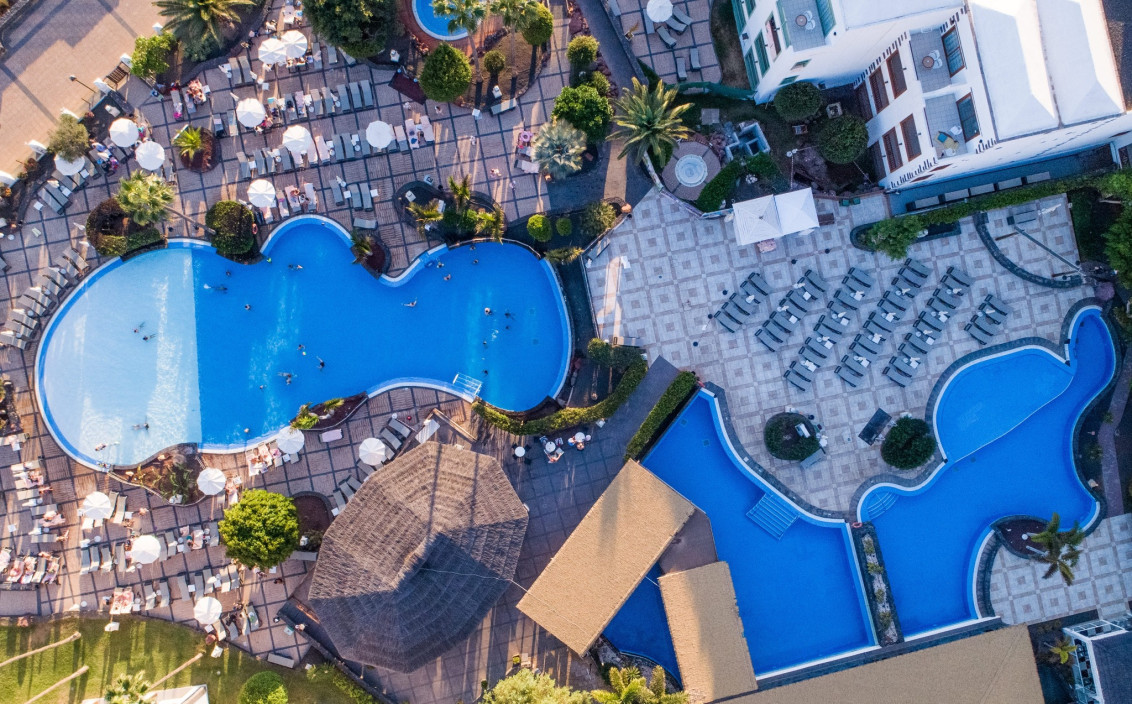 Aerial view of the family pools at Hotel Gran Tagoro