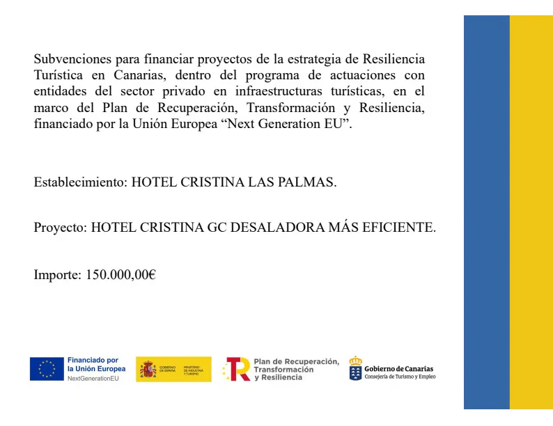 Subvención al Hotel Cristina Las Palmas para Desaladora